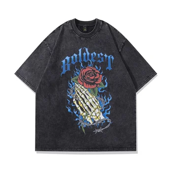 Градинска Мъжка тениска Дамски Негабаритная памучен Реколта тениска с принтом на скелета в стил пънк, лятна риза в стил Харадзюку в стил хип-хоп