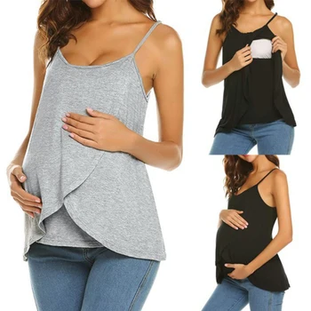 Жена жилетка с джапанки за бременни, блузи за кърмене, Тениска за бременни и кърмещи, Лятна модни дрехи за бременни