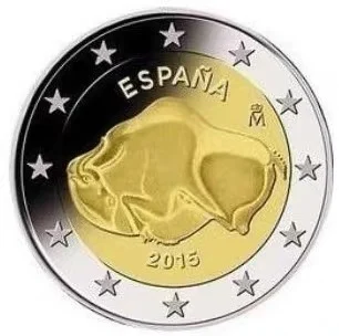 Испания 2015 Стенни Рисувани в пещерата Альтамира Бизон 2 Евро Биметаллическая Монета е 100% Оригинален