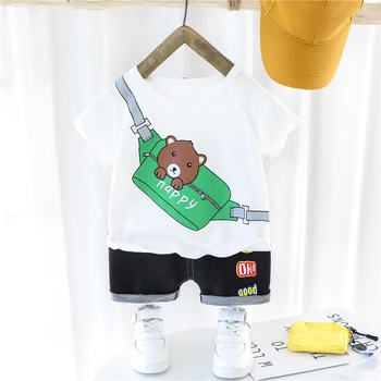 Комплекти дрехи за малките момичета и момчета, Лятна тениска с изображение на мечка от анимационни късометражни филми, Детски дрехи, ежедневни спортни дрехи за деца