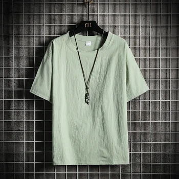 Летен мъжки памук лен топ с къс ръкав, Корейската мода, Свободна Тънка базова еластична тениска За жени, върхове Y2k